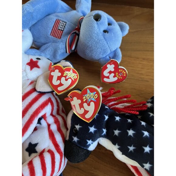 Ty Beanie Babies Lot Of 3: 2000 America Bear Stars & Stripes Elephant Donkey USA - Picture 6 of 7